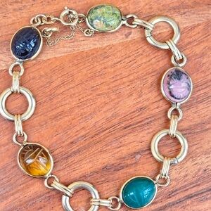 Vintage Multi-color Scarabs Gold Filled Bracelet 8”